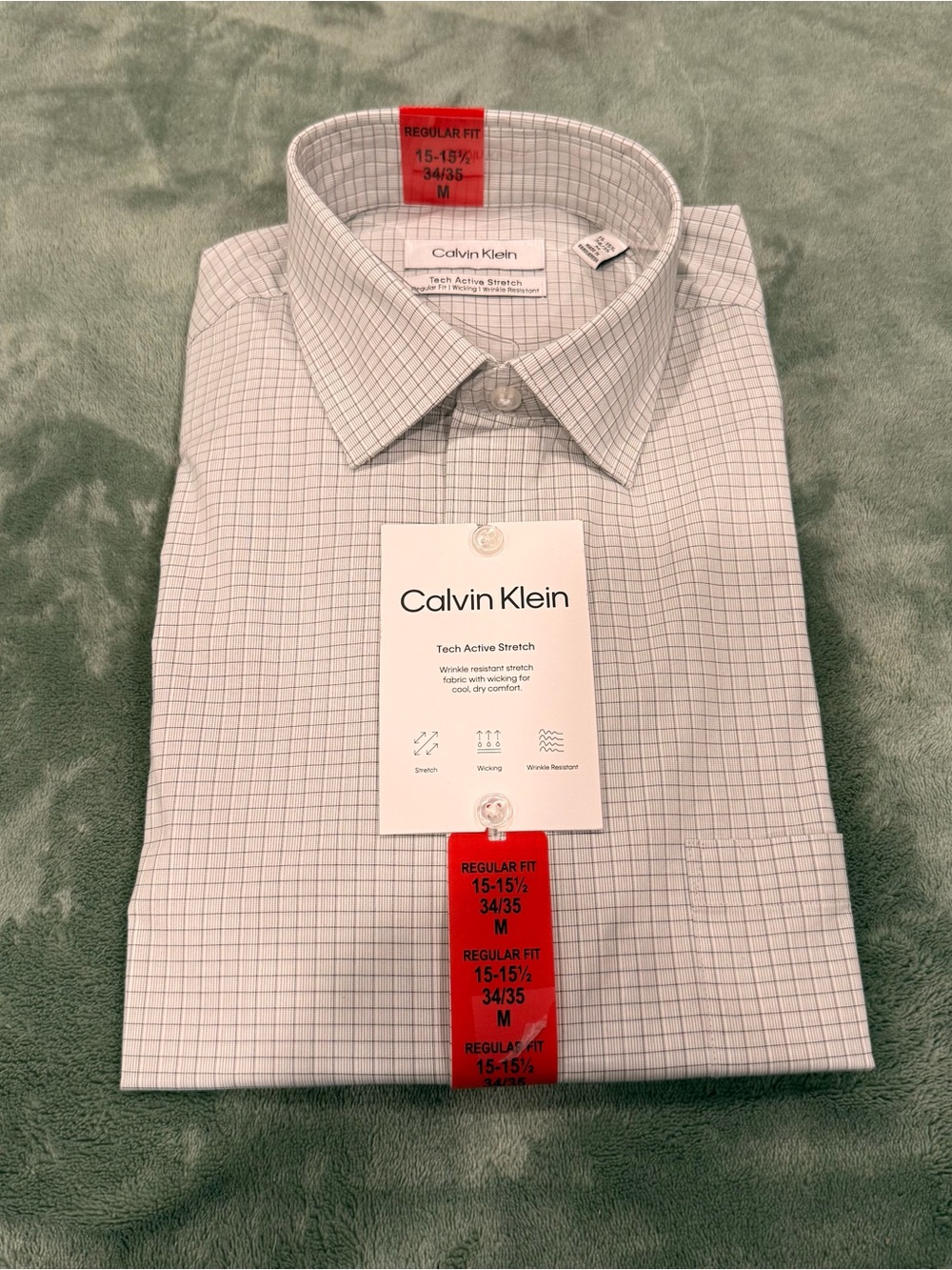 Calvin Klein Mens Dress Shirt M 15-15.5 34/35 Tech Active Stretch Regular Fit